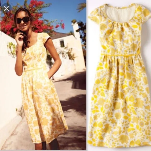 Boden | Dresses | Boden Lovely Linen Yellow Floral Print Dress | Poshmark